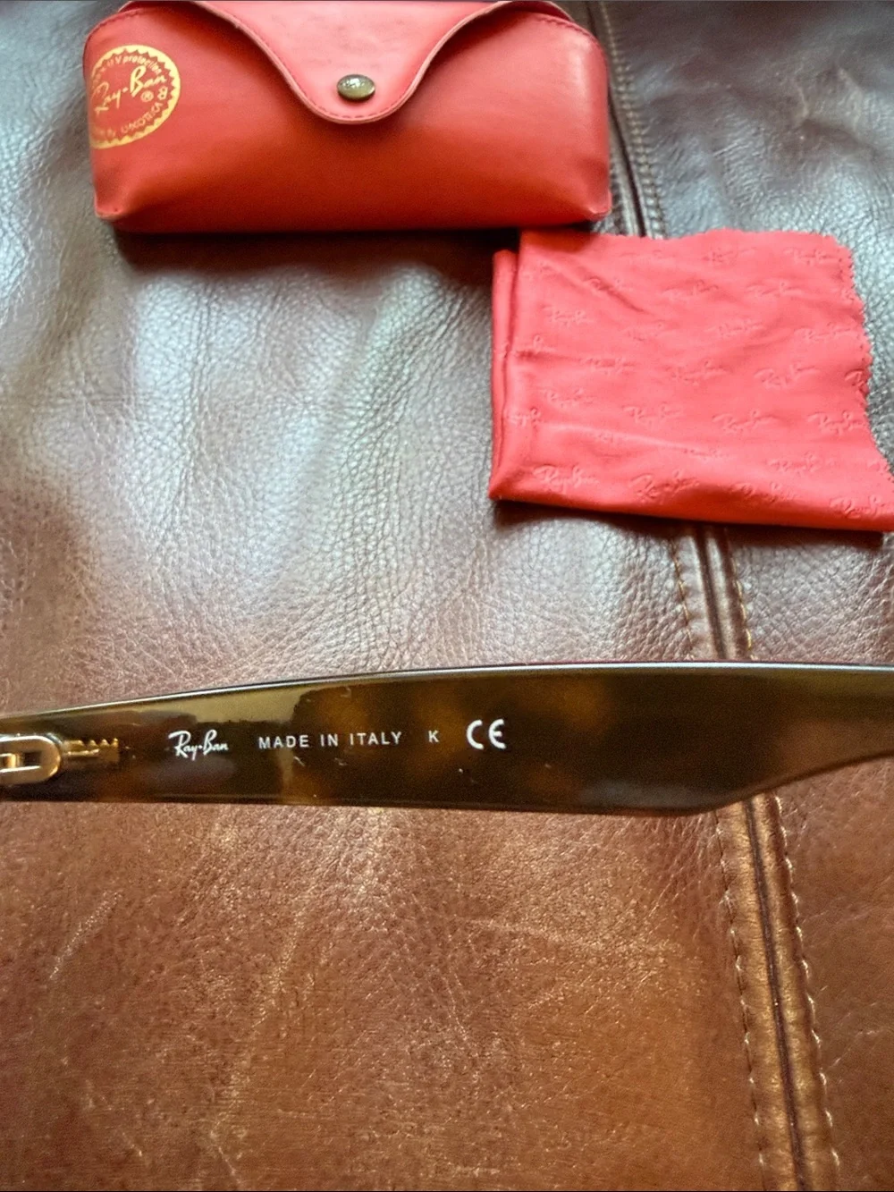 Ray-Ban Brown Tortoiseshell Frame Sunglasses with Black Lenses and Red Case